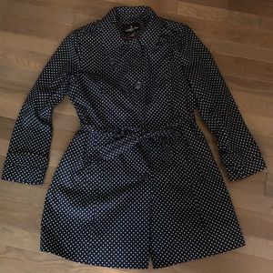 London Fog Navy Blue Polk Dot Trench Coat